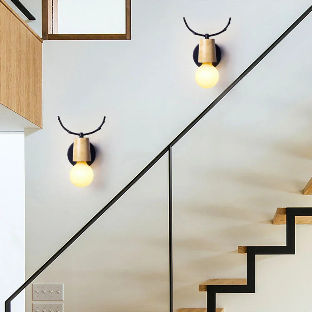 Artfan Antlers Vintage Wall Sconce Lights Wood Wall Lamps Fixture Indoor Lighting
