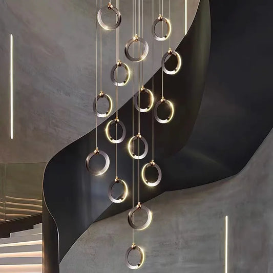 Artfan Aluminum LED Chandelier Crystal Round Hanging Lamps Luxury Staircase Lighting Fixtures