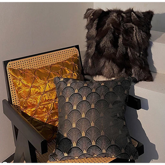 Artfan lighting Black Gold Geometry Textural Throw Pillow Case - Vintage Italian Luxury Square Cover