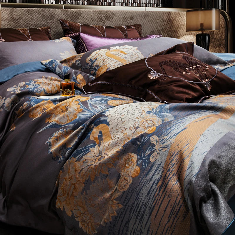 Artfan 1500TC Egyptian Cotton Jacquard Bedding Set for Queen King Size Linens