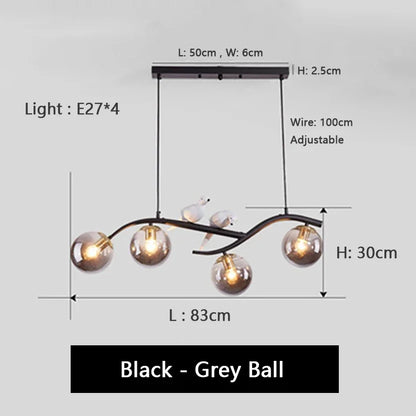 Artfan lighting Birds Hanging Glass LED Chandelier in Black & Gold Iron - Modern Kitchen Island Light