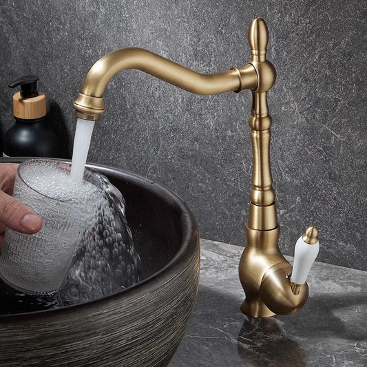 Artfan Antique Bronze Basin Faucet Hot & Cold Brass Bathroom Sink Lavatory Kitchen Faucet