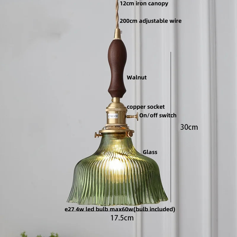 Artfan Green Glass LED Pendant Light | Nordic Modern Copper Knob Switch Hanging Fixture