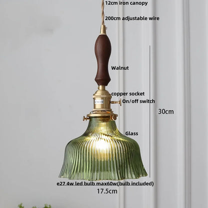 Artfan Green Glass LED Pendant Light | Nordic Modern Copper Knob Switch Hanging Fixture