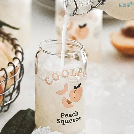 Artfan 350ml Can Shape Glass Cup with Fruit Prints for Tea Coffee Milk Beer