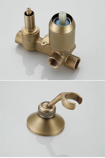 Artfan Antique Brass Shower Faucet Set with 10 Inch Round Head - Bathroom Wall Kit