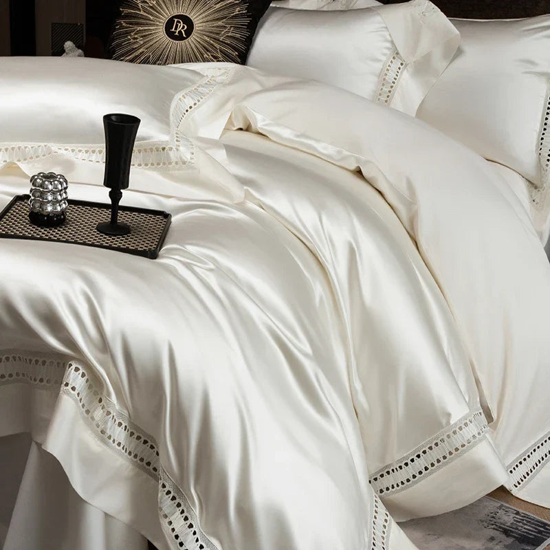 Artfan 1000TC Egyptian Cotton Luxury Satin Bedding Set with Wide Hollow Edge