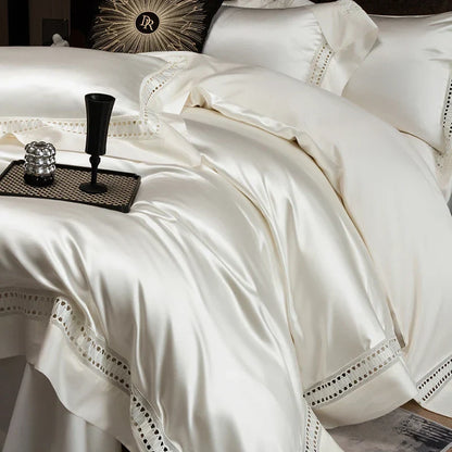 Artfan 1000TC Egyptian Cotton Luxury Satin Bedding Set with Wide Hollow Edge