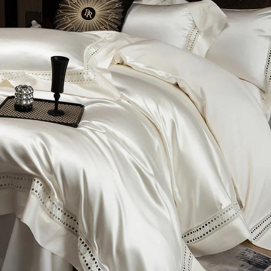Artfan 1000TC Egyptian Cotton Luxury Satin Bedding Set with Wide Hollow Edge