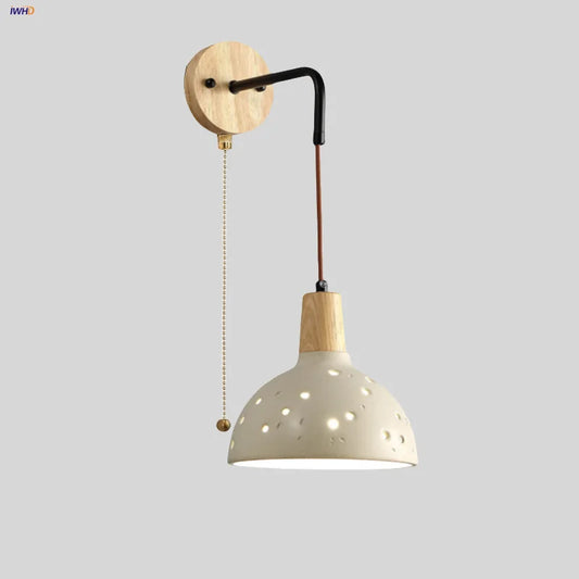 Artfan Adjustable Wall Lights Pull Chain Switch Wood Socket Cement Modern Bedside Lamp