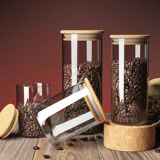 Artfan Airtight Glass Coffee Bean Storage Jar with Bamboo Lid for Kitchenpreservation