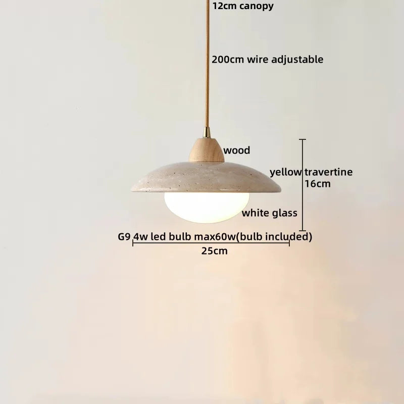 Artfan Adjustable LED Pendant Light - Nordic Modern Yellow Travertine Marble Wood Fixture