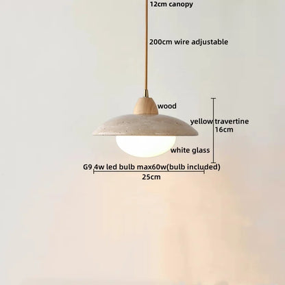 Artfan Adjustable LED Pendant Light - Nordic Modern Yellow Travertine Marble Wood Fixture