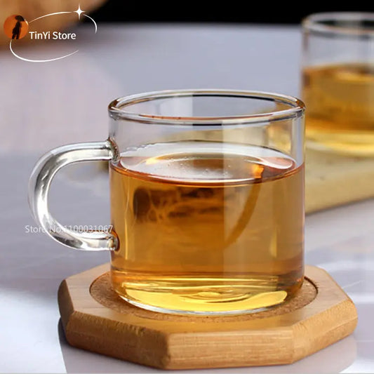 Artfan 2PC 120ml Glass Handle Coffee Cup Tea Mug Set for Milk Beer Juice