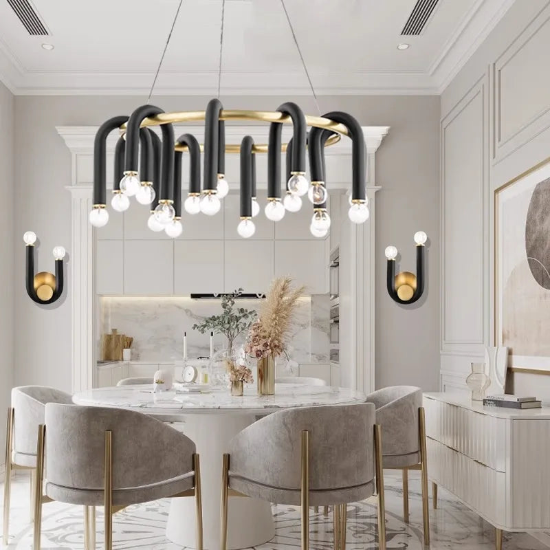 Artfan lighting Black Aluminum Tube Dimmable LED Chandelier with U-Shaped Design