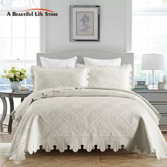 Artfan 100% Cotton Embroidery Quilt Set, Queen Size Bedspread with Pillowcase