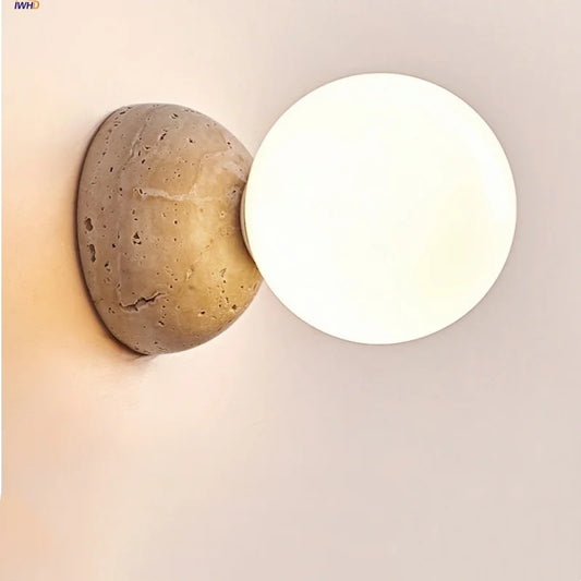 Artfan Yellow Travertine LED Wall Sconce with Nordic Modern Glass Design