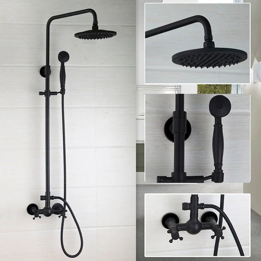 Artfan 8 Inch Matte Black Shower Faucet Set with Hand Spray and Rainfall Head