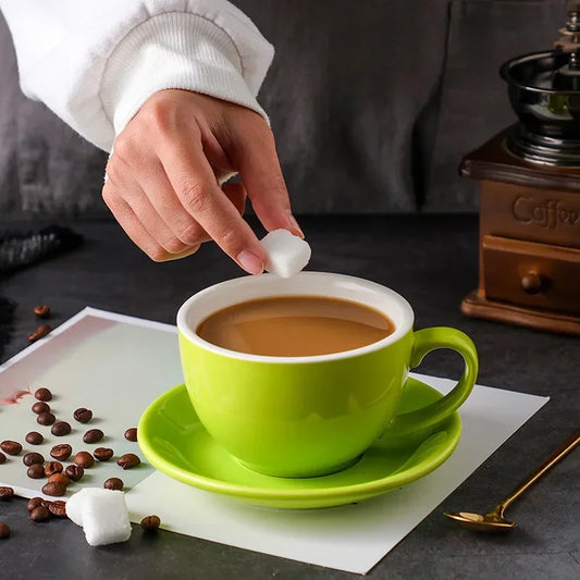 Artfan 350ml Latte Ceramic Coffee Cup and Saucer Set - Set of 2