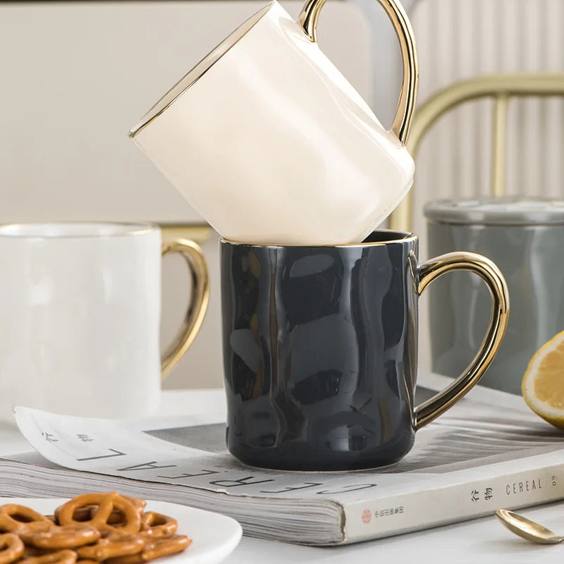 Artfan Nordic Gold Rim Mug Set - Light Luxury Ceramic Coffee Cups with Handle