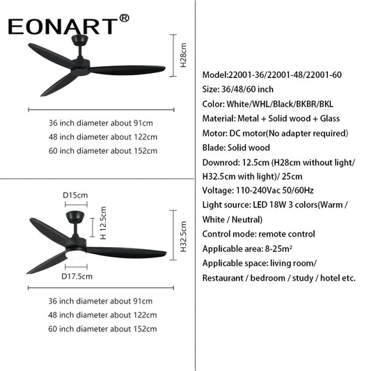 Artfan 60" Modern DC Ceiling Fan with LED Light and Remote Control