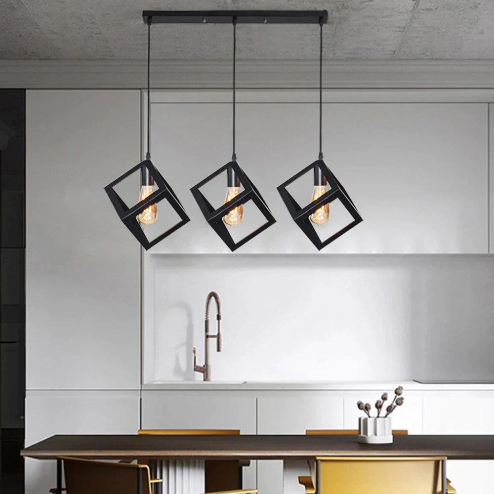 Artfan lighting Black Geometric Square Pendant Light for Kitchen Island, Bedroom, Hallway
