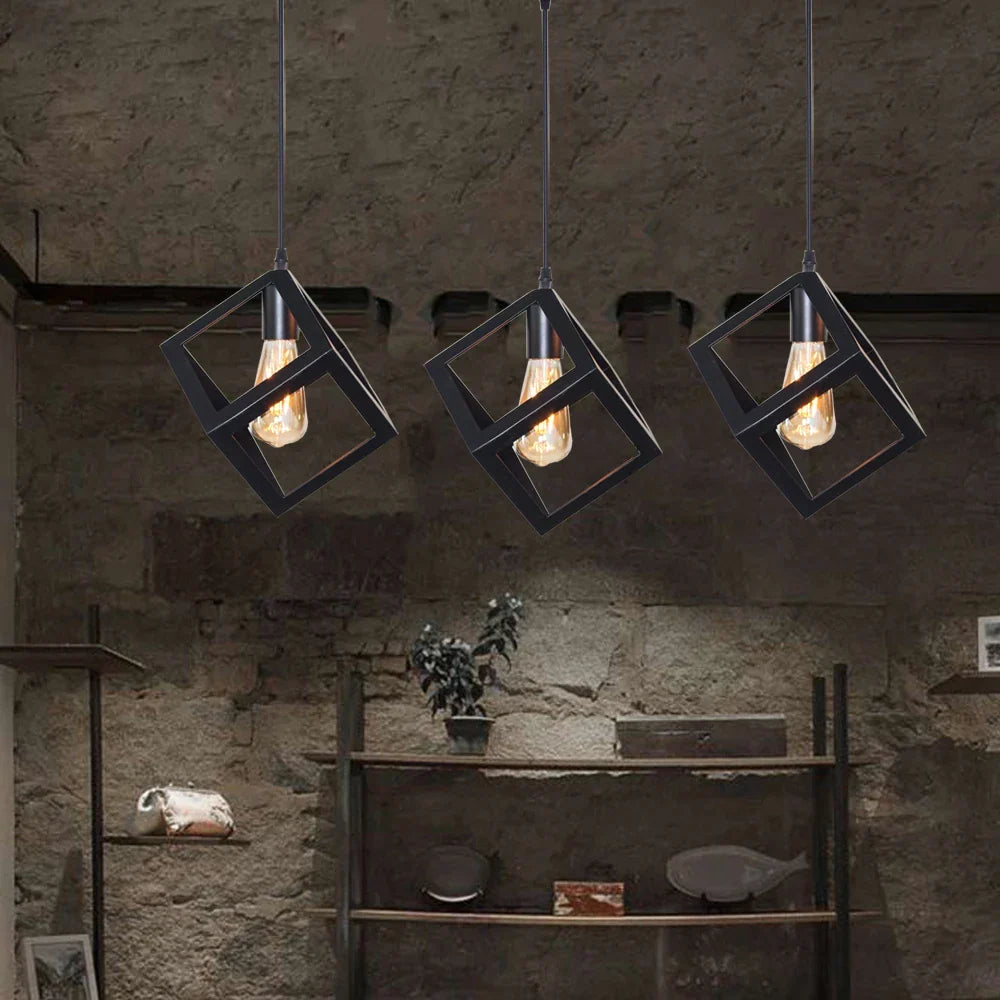 Artfan lighting Black Geometric Square Pendant Light for Kitchen Island, Bedroom, Hallway