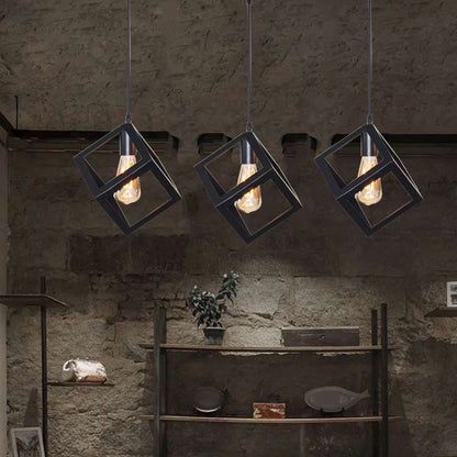 Artfan lighting Black Geometric Square Pendant Light for Kitchen Island, Bedroom, Hallway