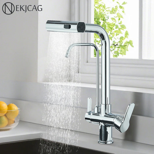 Artfan 3-Mode Waterfall Kitchen Faucet with 360° Rotation and Pull Out Spray