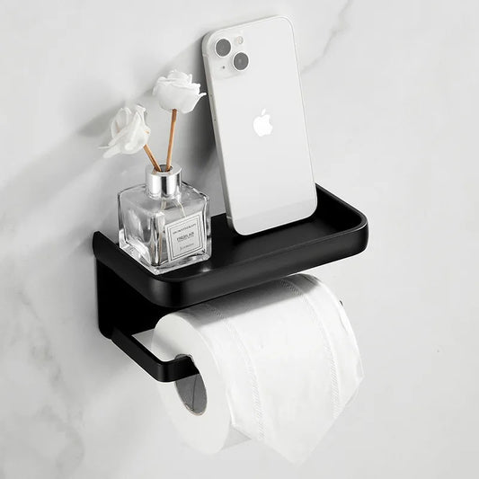 Artfan Aluminum Black Tissue Holder with Phone Shelf - Toilet Paper Rack