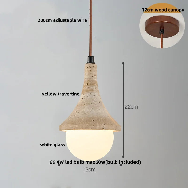 Artfan Adjustable LED Pendant Light - Nordic Modern Yellow Travertine Marble Wood Fixture