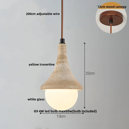 Artfan Adjustable LED Pendant Light - Nordic Modern Yellow Travertine Marble Wood Fixture