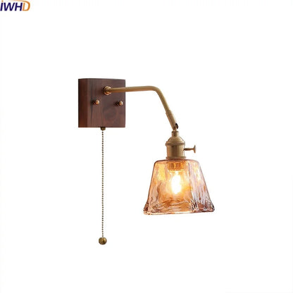 Artfan Amber Glass LED Wall Sconce Pull Chain Switch.