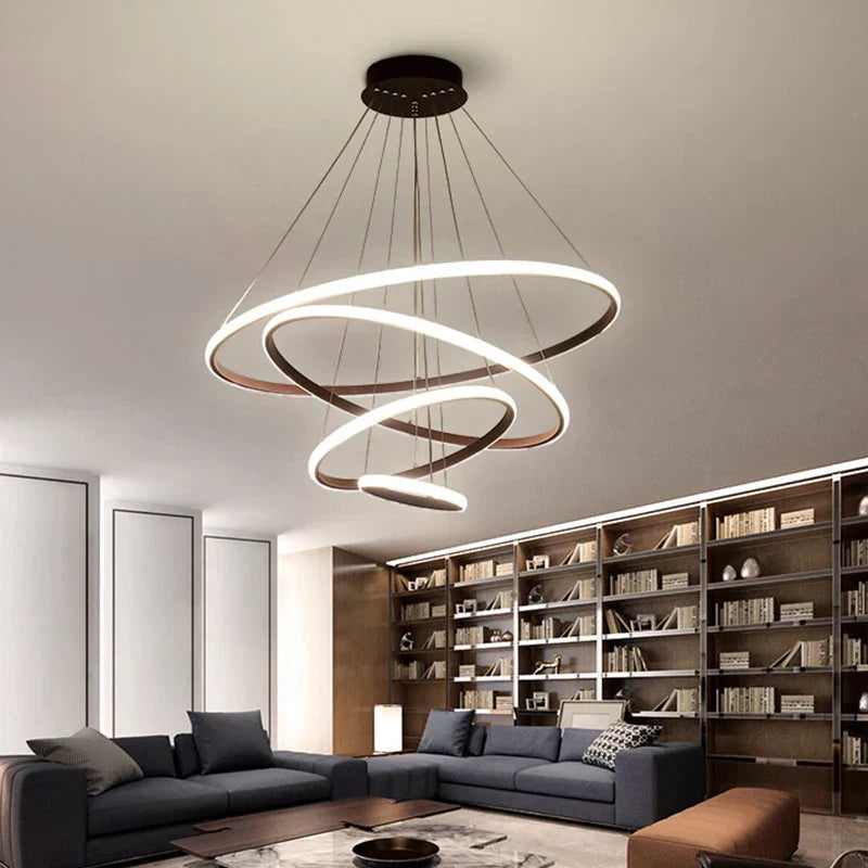 Artfan lighting Black Ring LED Pendant Chandelier for Living Room, Dining Room, Kitchen