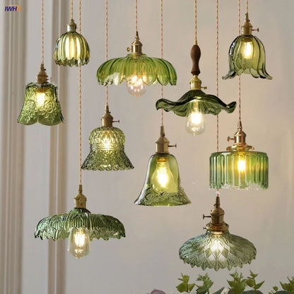 Artfan Green Glass LED Pendant Light | Nordic Modern Copper Knob Switch Hanging Fixture