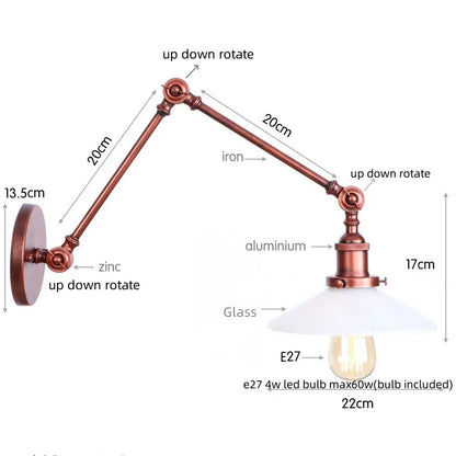 Artfan Adjustable Glass Swing Arm LED Wall Sconce with Pull Chain Switch