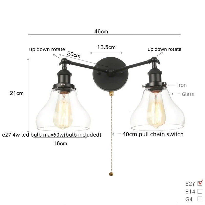 Artfan lighting Black LED Wall Lamp Sconce Industrial Loft Vintage Bathroom Mirror Light