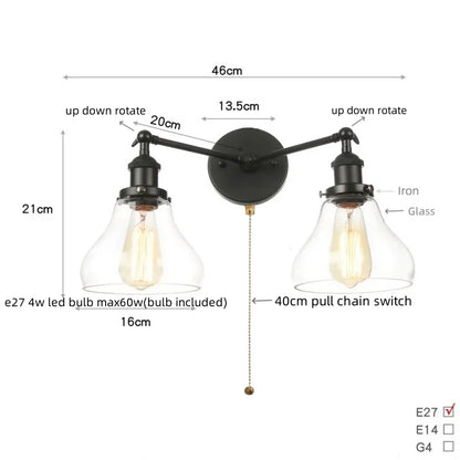 Artfan lighting Black LED Wall Lamp Sconce Industrial Loft Vintage Bathroom Mirror Light