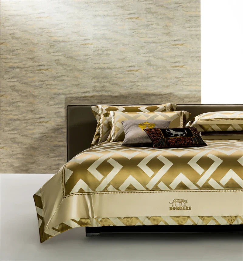 Artfan American Jacquard Brocade & Egyptian Cotton Embroidered Bedding Set with Pillowcase