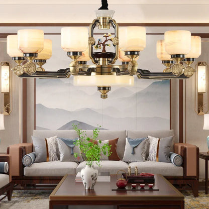 Artfan All Copper Jade Chandelier for Living Room, Villa Duplex Multi-storey Lighting