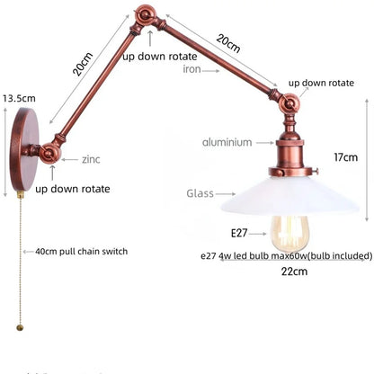 Artfan Adjustable Glass Swing Arm LED Wall Sconce with Pull Chain Switch