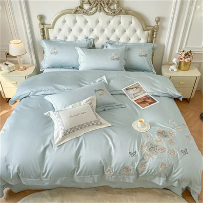 Artfan lighting Blue Butterfly Flower 600TC Egyptian Cotton Duvet Cover Set