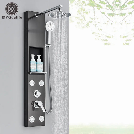 Artfan  Rainfall Shower Panel with Storage Rack and Massage Jets