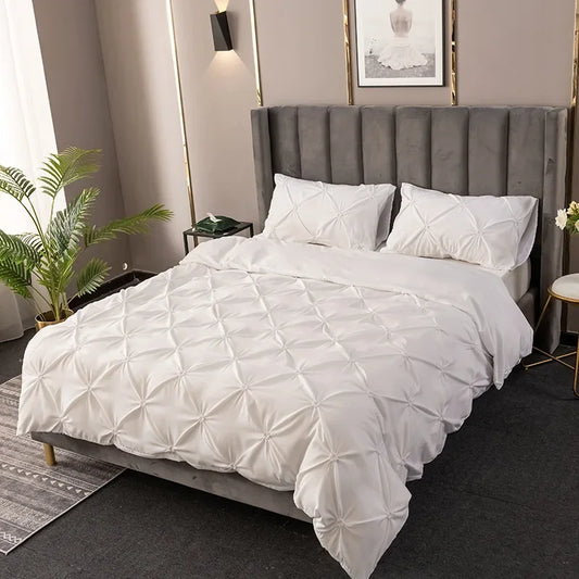 Artfan 3D Pinch Pleated Duvet Cover Set - Solid Color Single Double Bedding - Soft Comforter Cover