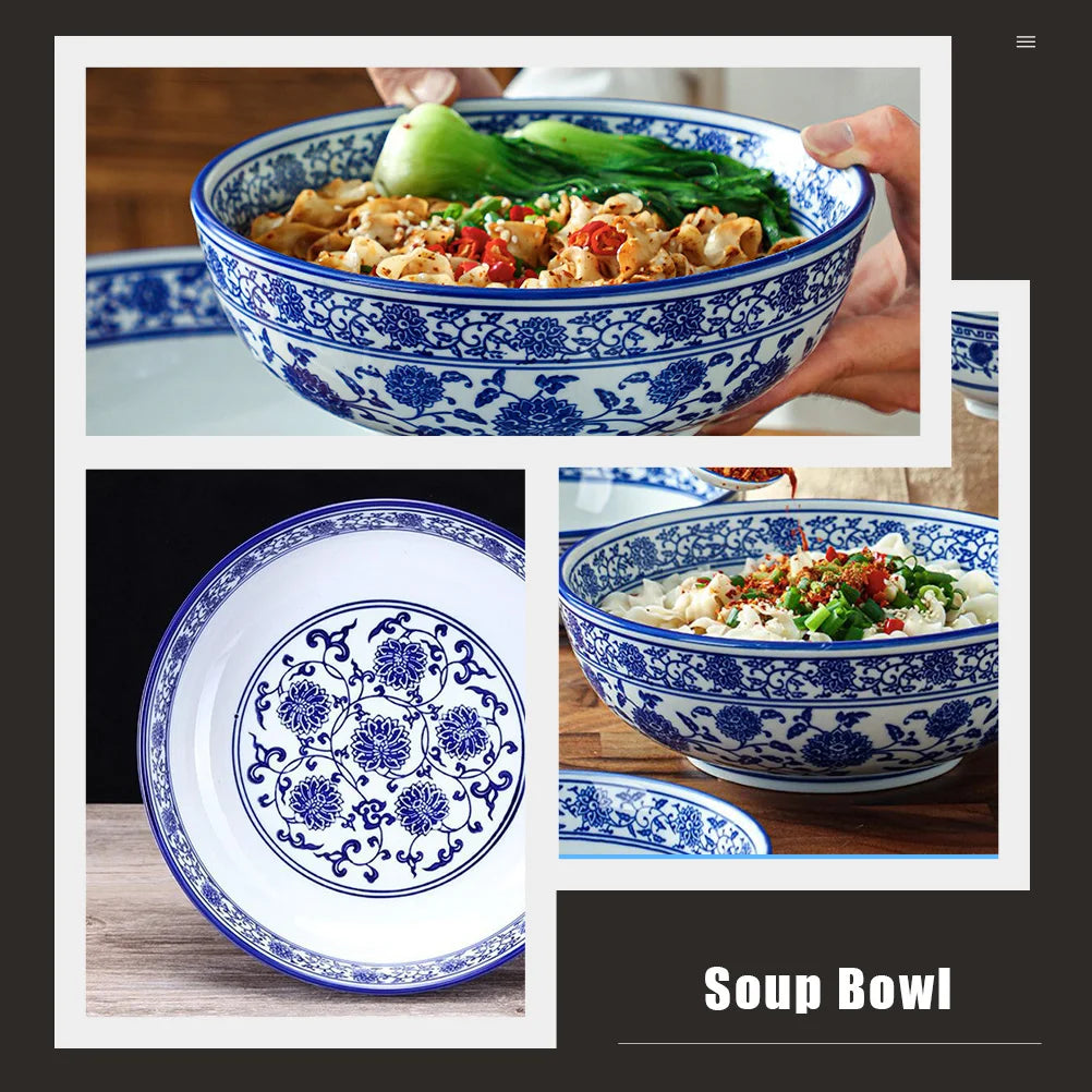 Artfan lighting Blue and White Ceramic Soup Bowl - Perfect for Noodles and Soups