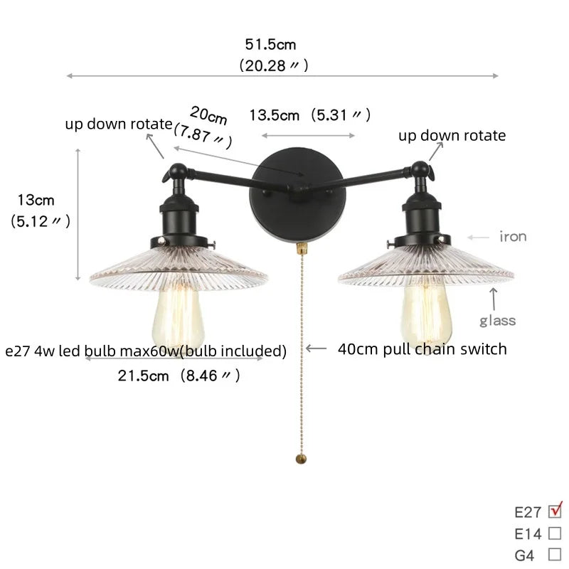Artfan lighting Black LED Wall Lamp Sconce Industrial Loft Vintage Bathroom Mirror Light