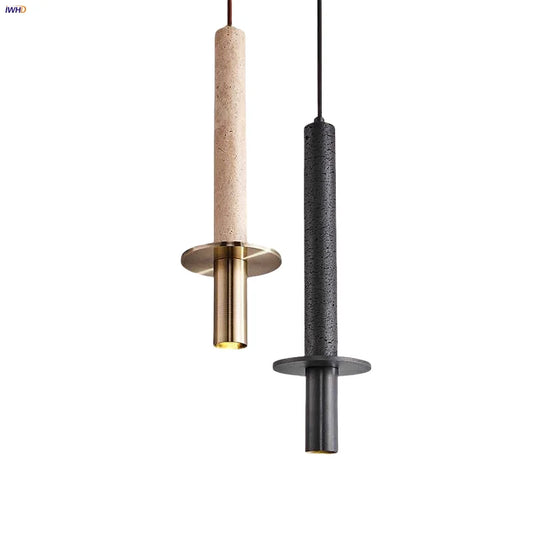 Artfan lighting Black Iron LED Pendant Lights Stone Wabi Sabi Hanging Lamp Hallway Decor