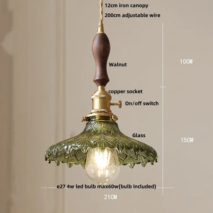 Artfan Green Glass LED Pendant Light | Nordic Modern Copper Knob Switch Hanging Fixture