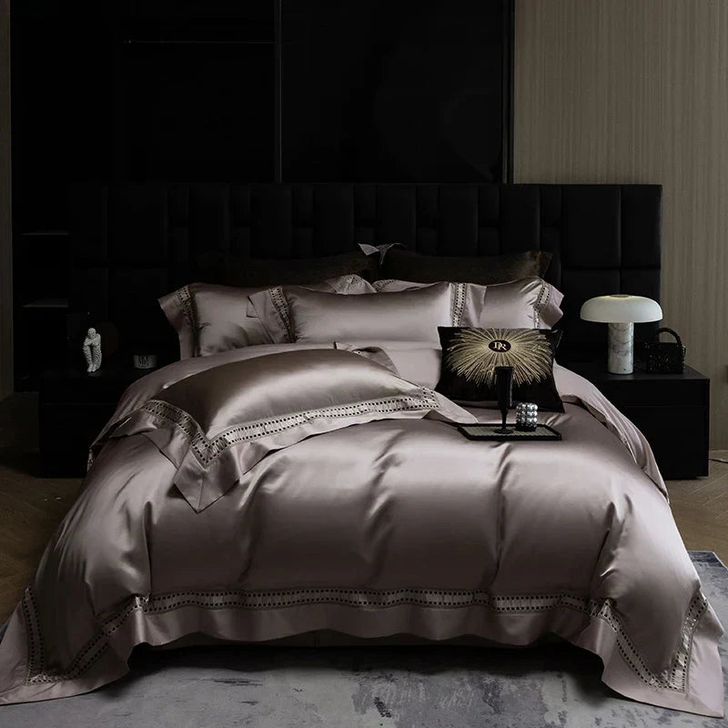 Artfan 1000TC Egyptian Cotton Luxury Satin Bedding Set with Wide Hollow Edge
