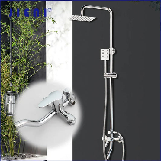 Artfan 8-inch Chrome Bathroom Rainfall Shower Set with Adjustable Height and Handheld Faucet
